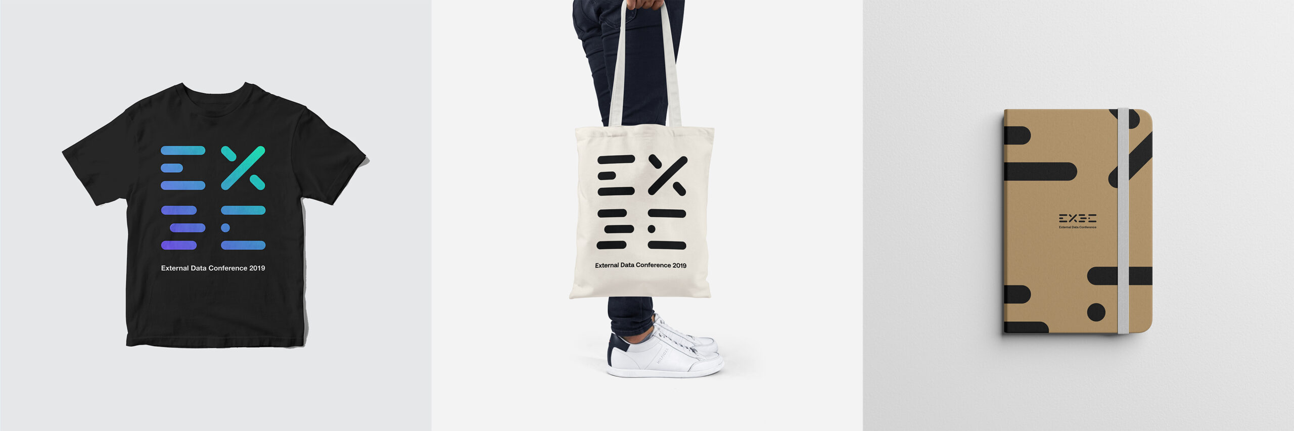 EXDC t-shirt, tote, and notebook